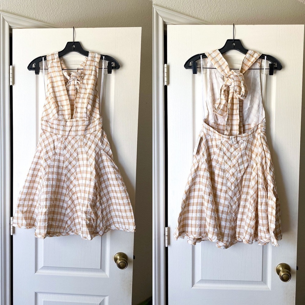 Free People Do The Twist Gingham Halter Mini Dress Tea Size 2 NWT - Picture 2 of 14